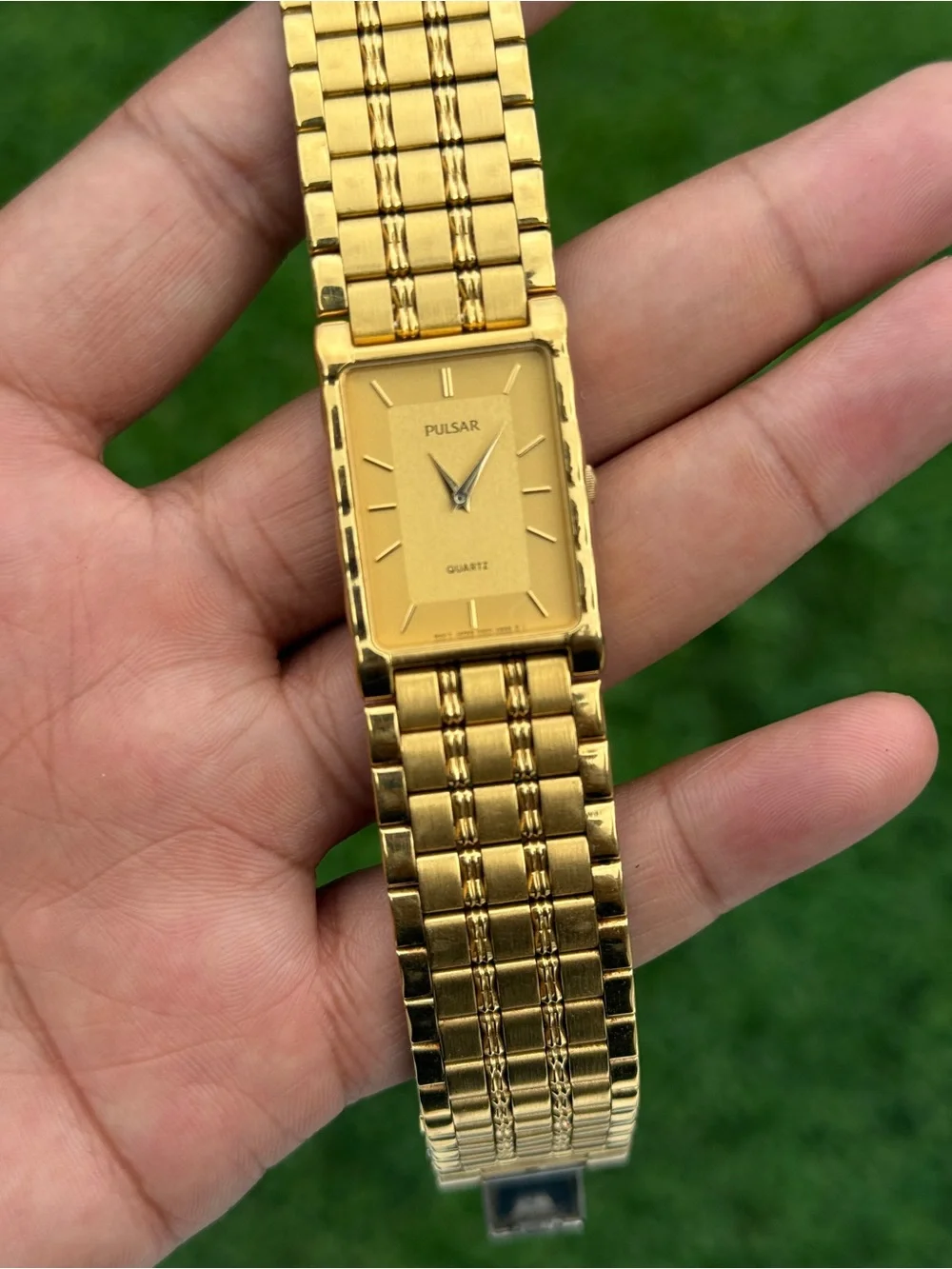 Pulsar vintage men’s  Gold-Tone tank Rectangular Bracelet Watch